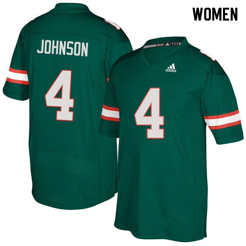 Women Miami Hurricanes #4 Jaquan Johnson College Football Jerseys Sale-Green